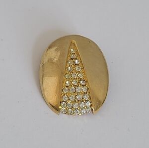 Vintage Art Deco RUTINO Italy Gold Tone Crystal Pave Rhinestone Brooch Pin